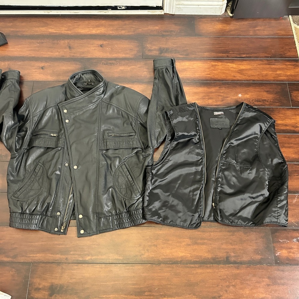 Vintage Saxony Leather Bomber Jacket L Black Thinsulate Moto Asymmetrical Liner